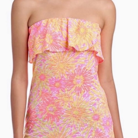 Lilly Pulitzer Wakely Ruffle Tube Top Resort White Sunkissed - Picture 1 of 6